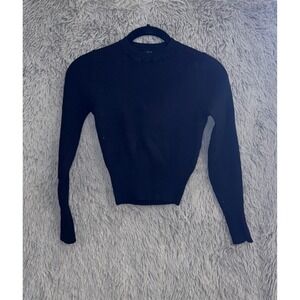 SHEIN Black Ribbed Mock Neck Long Sleeve Cropped Sweater Top